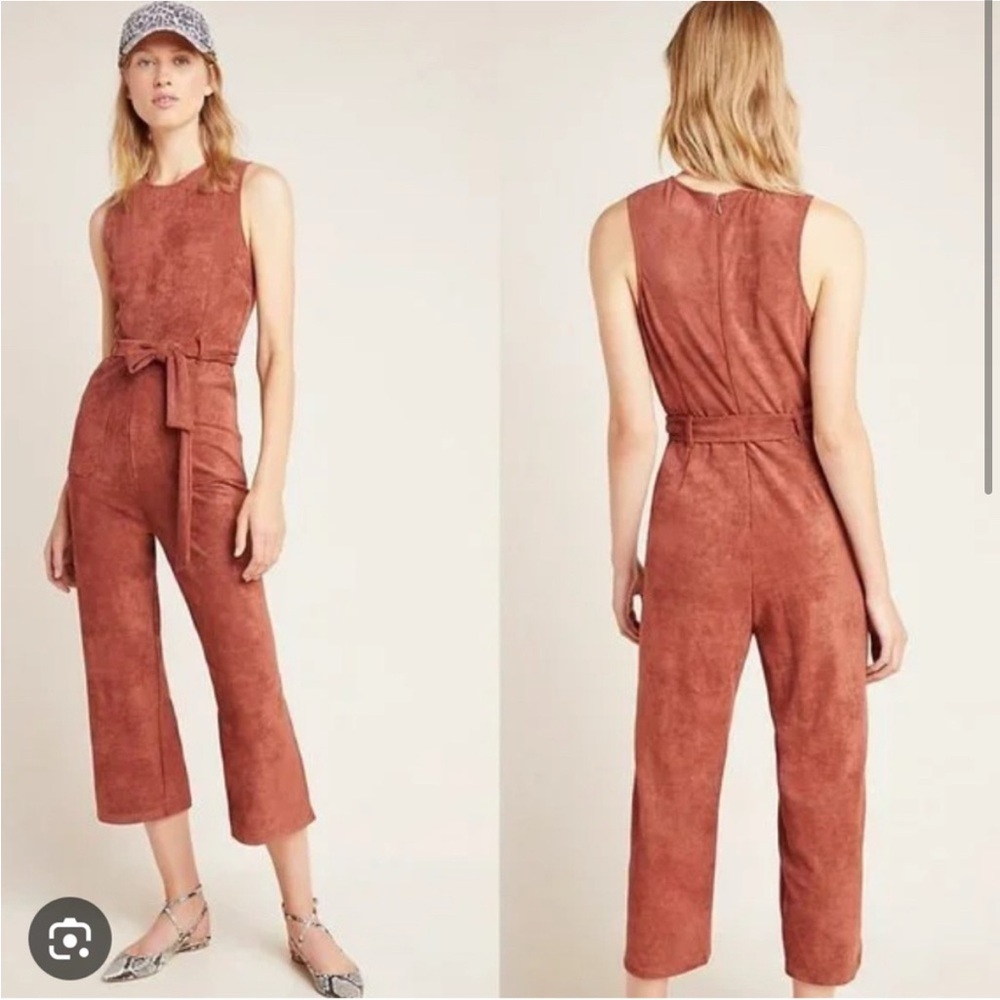 Anthropologie Suede Chestnut Brown Jumpsuit xs